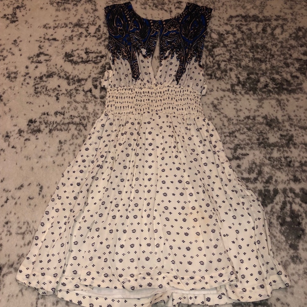 Free people cream and blue low back dress